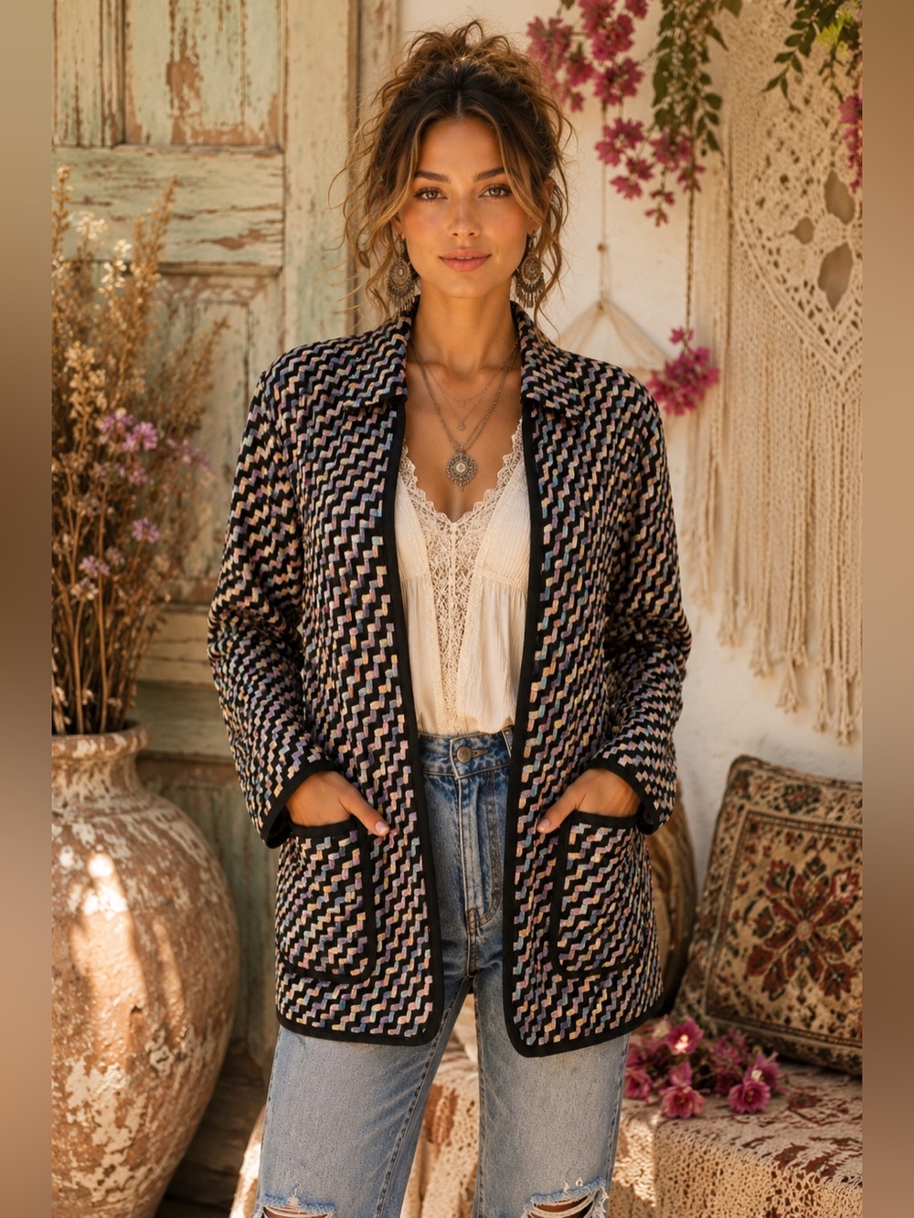 Vintage Parsley & Sage Silk Art-to-Wear Cardigan Size M 🌿 $139 (P 21”, L 25”)